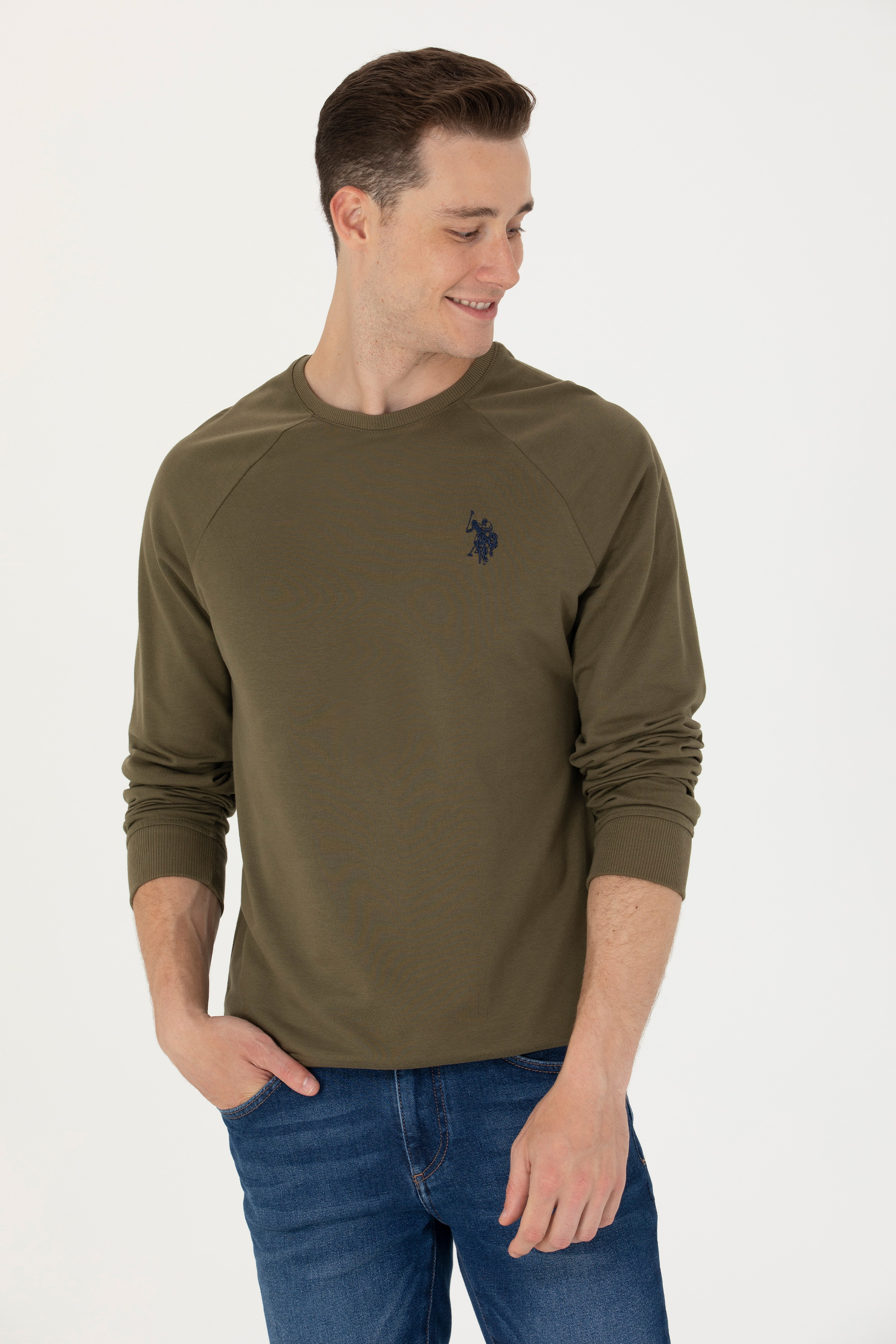 Erkek Haki Basic Sweatshirt - Image 1