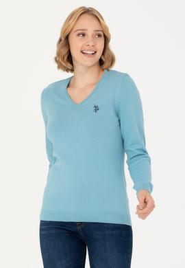 Kadın Mavi V Yaka Basic Kazak - 50276570039