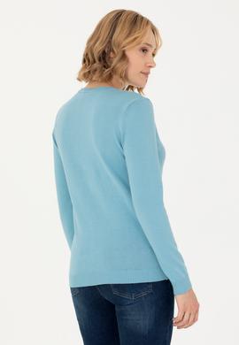 Kadın Mavi V Yaka Basic Kazak - 50276570039