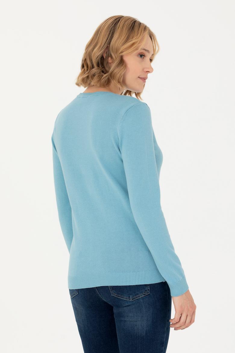 Kadın Mavi V Yaka Basic Kazak - 50276570039