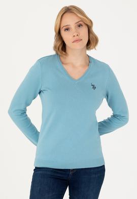 Kadın Mavi V Yaka Basic Kazak - 50276570039