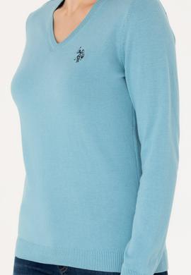 Kadın Mavi V Yaka Basic Kazak - 50276570039