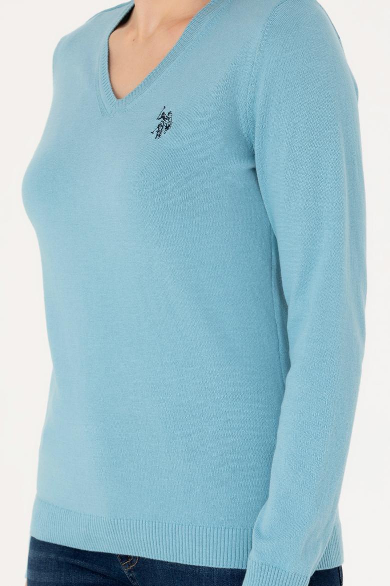 Kadın Mavi V Yaka Basic Kazak - 50276570039