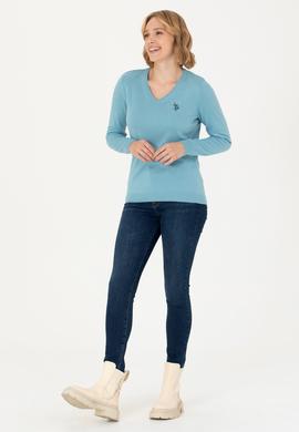 Kadın Mavi V Yaka Basic Kazak - 50276570039