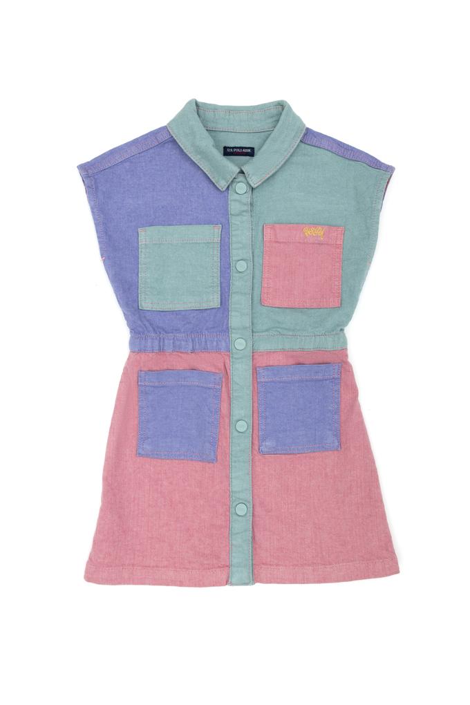 Kız Çocuk Pembe Kolsuz Jean Elbise