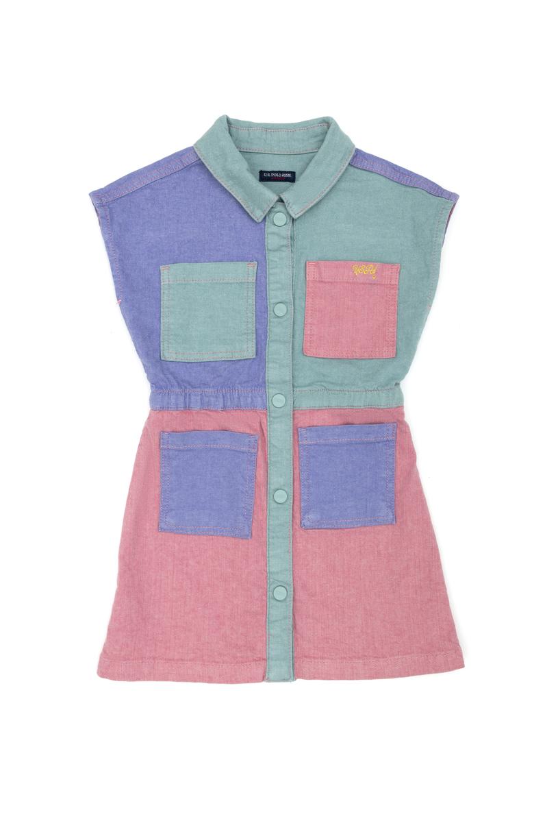 Kız Çocuk Pembe Kolsuz Jean Elbise