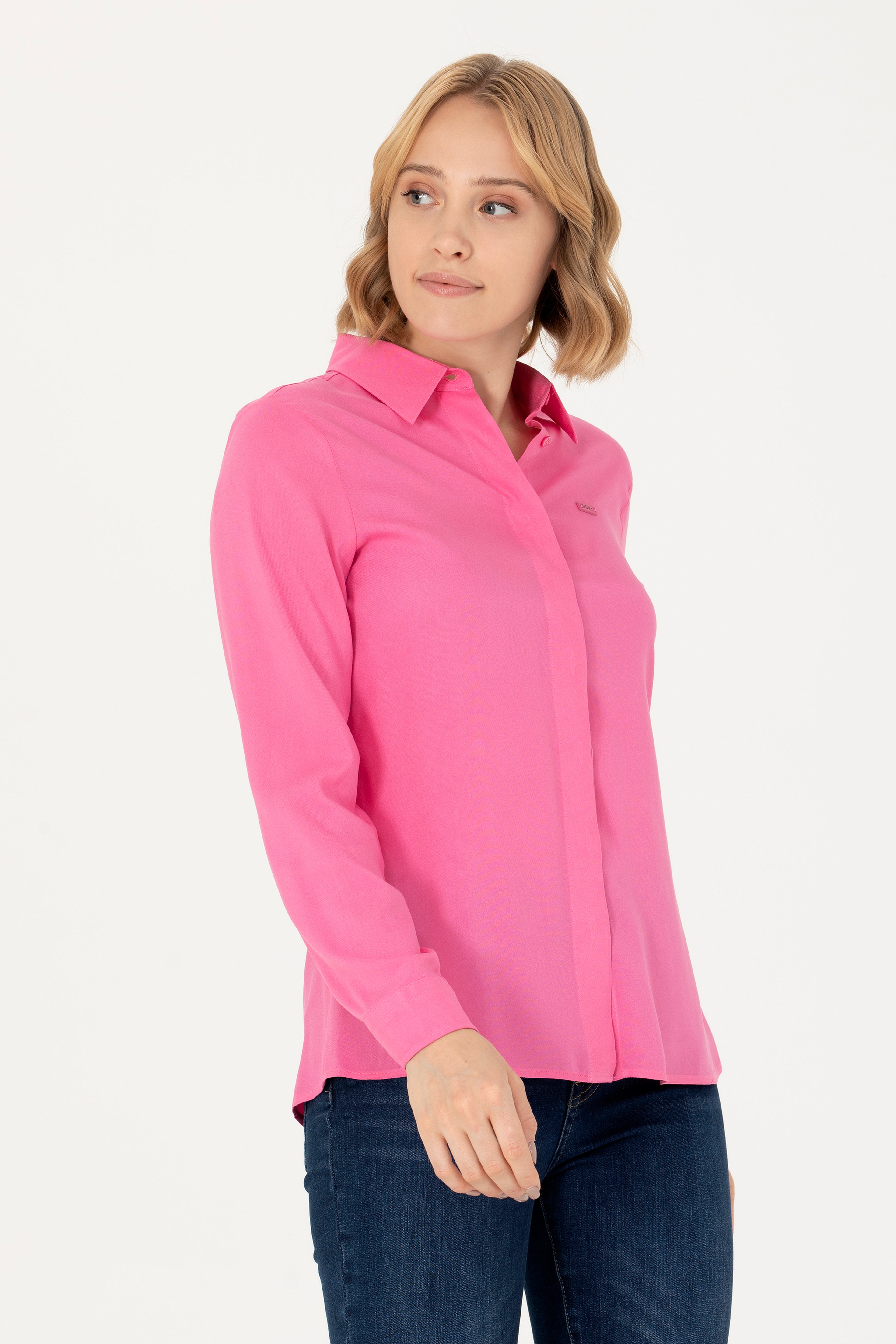 Kadın Pembe Uzun Kollu Gömlek - Image 3
