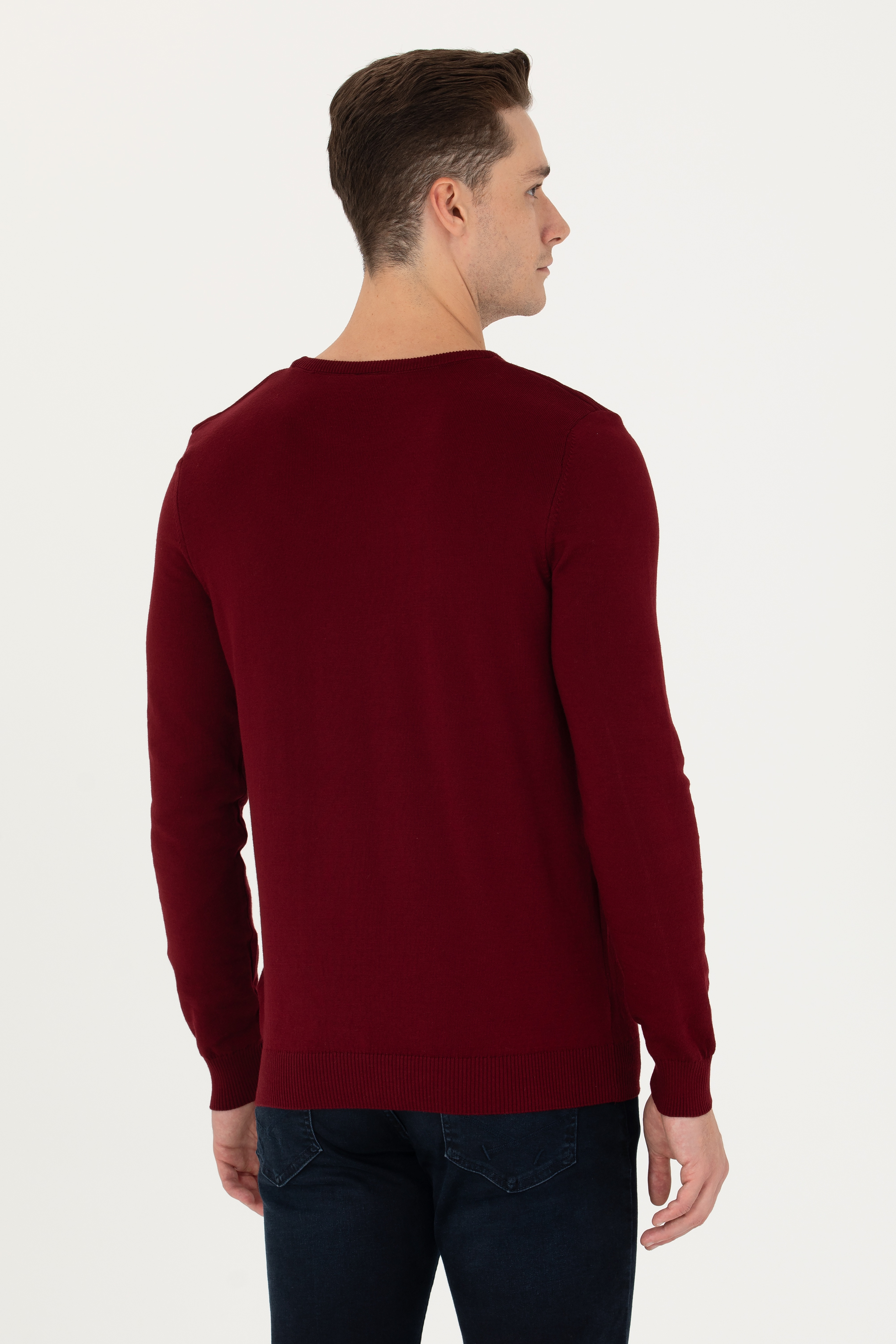 Erkek Bordo Bisiklet Yaka Kazak - Image 5