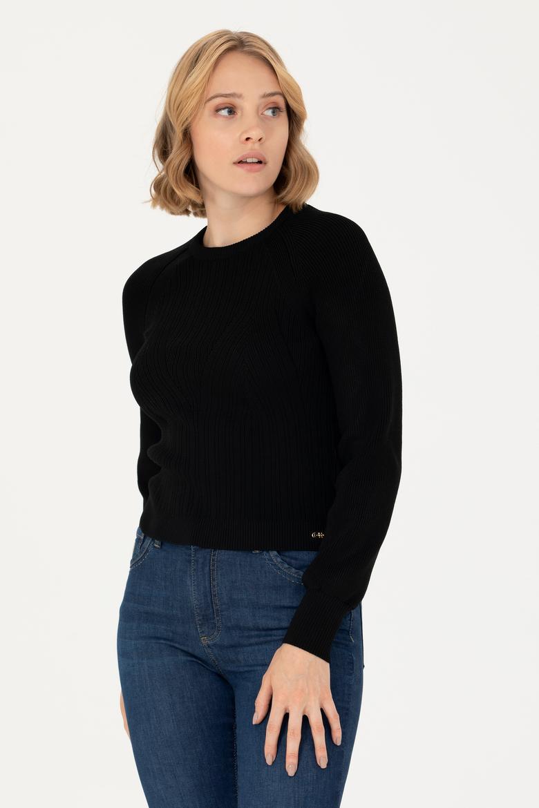 Kadın Siyah Bisiklet Yaka Kazak