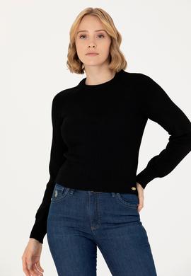 Kadın Siyah Bisiklet Yaka Kazak - 50270430036