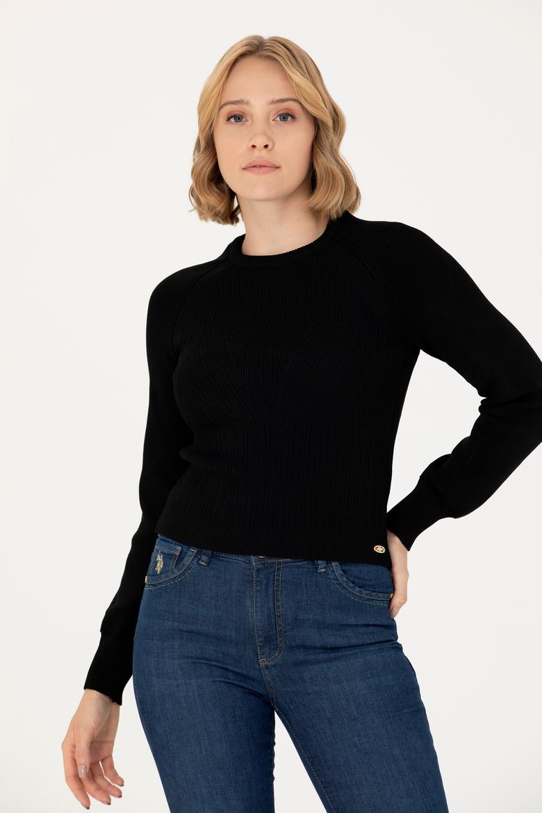 Kadın Siyah Bisiklet Yaka Kazak - 50270430036