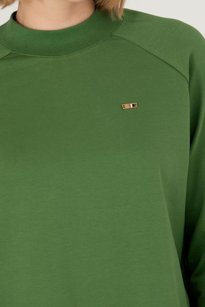 Kadın Yeşil Bisiklet Yaka Sweatshirt - 50276027037