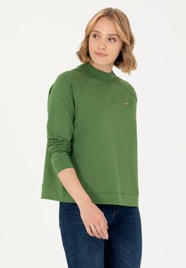 Kadın Yeşil Bisiklet Yaka Sweatshirt - 50276027037