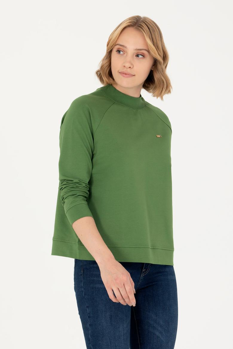 Kadın Yeşil Bisiklet Yaka Sweatshirt - 50276027037