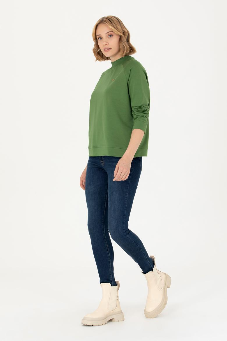 Kadın Yeşil Bisiklet Yaka Sweatshirt - 50276027037