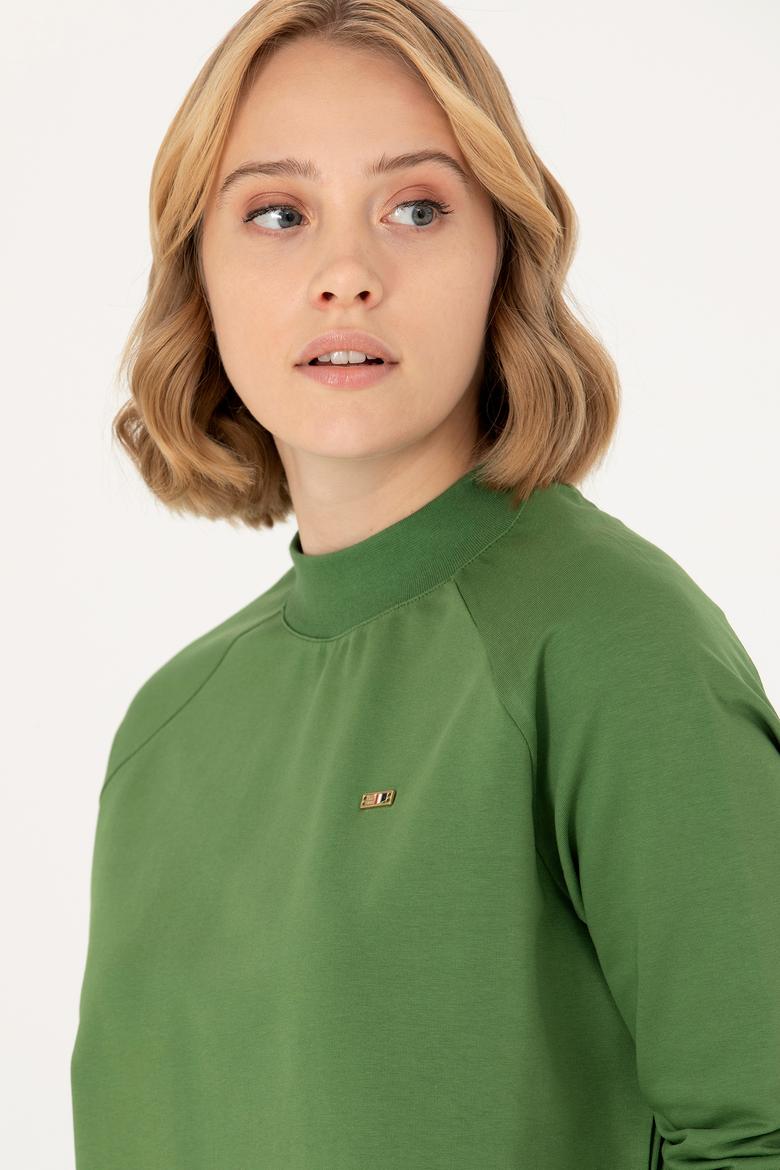 Kadın Yeşil Bisiklet Yaka Sweatshirt - 50276027037