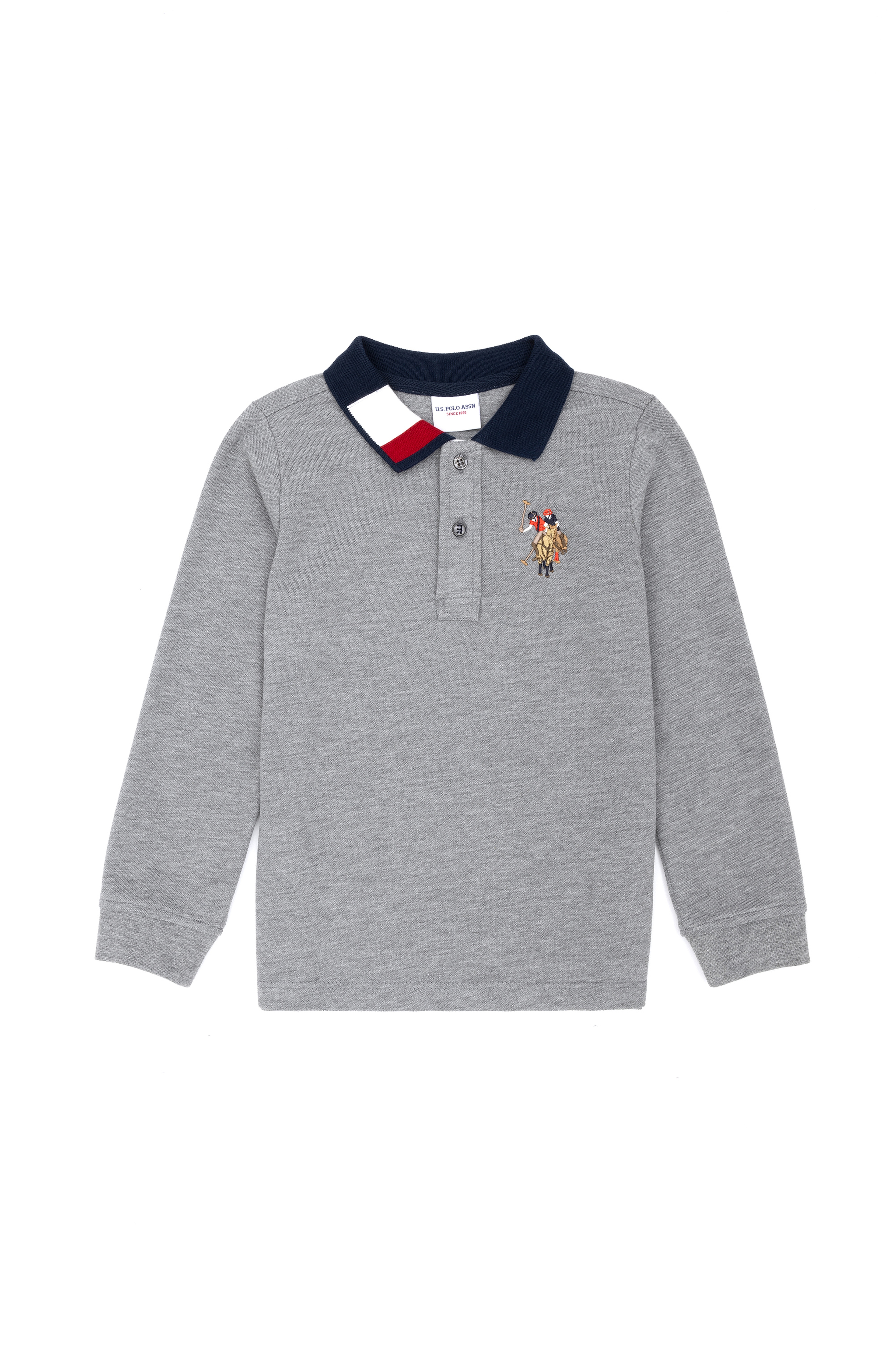 Erkek Çocuk Gri Basic Polo Yaka Sweatshirt