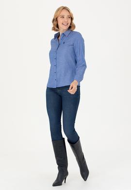 Kadın Saks Uzun Kollu Basic Gömlek - 50277630036