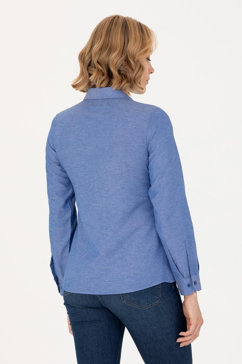 Kadın Saks Uzun Kollu Basic Gömlek - 50277630036