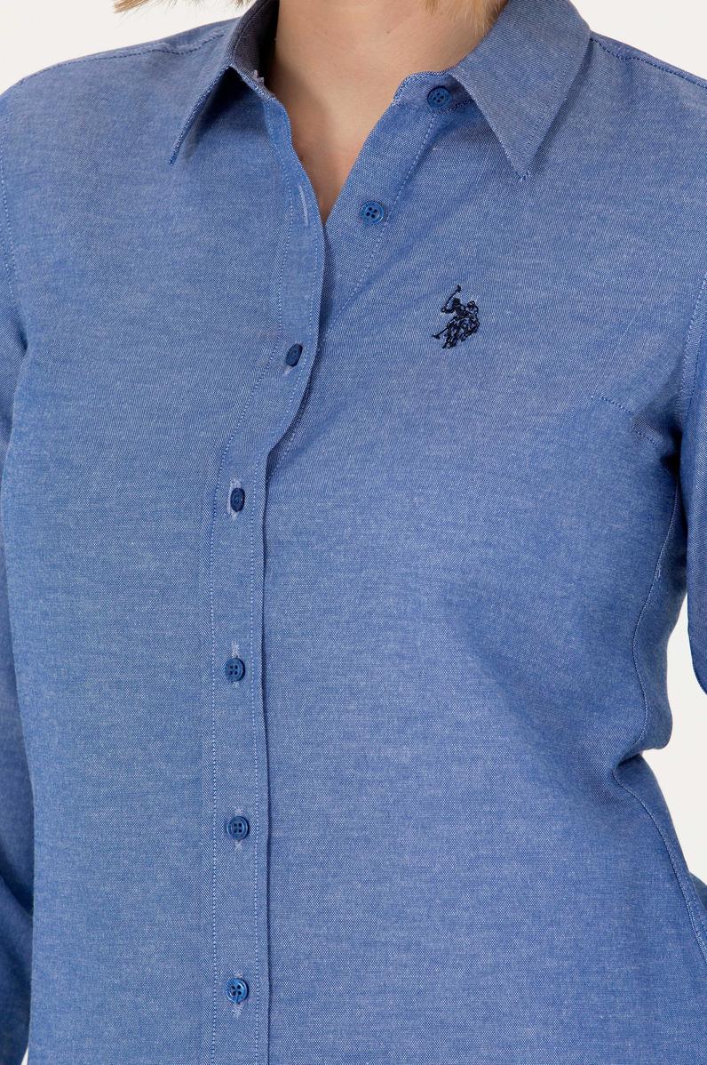 Kadın Saks Uzun Kollu Basic Gömlek