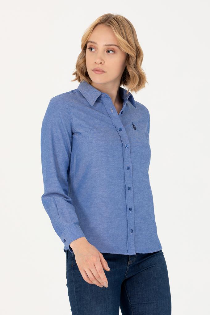 Kadın Saks Uzun Kollu Basic Gömlek