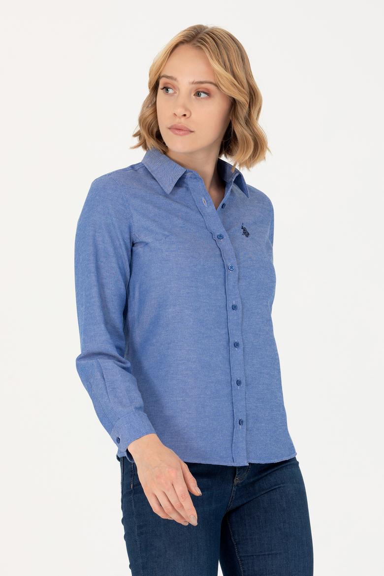 Kadın Saks Uzun Kollu Basic Gömlek