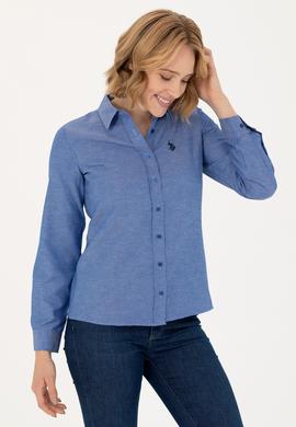 Kadın Saks Uzun Kollu Basic Gömlek - 50277630036