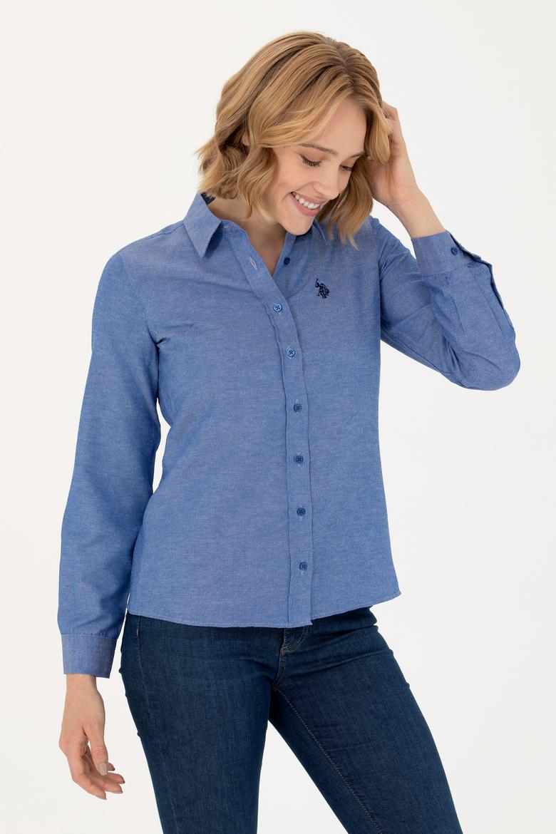 Kadın Saks Uzun Kollu Basic Gömlek - 50277630036