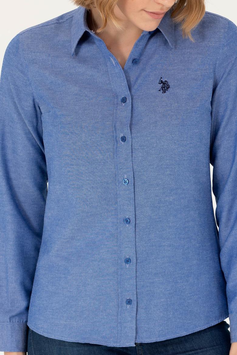 Kadın Saks Uzun Kollu Basic Gömlek - 50277630036