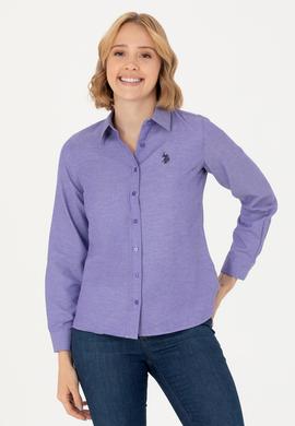 Kadın Mor Uzun Kollu Basic Gömlek - 50277630115