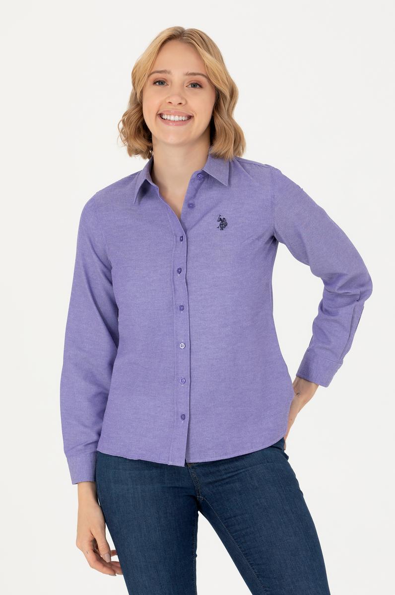 Kadın Mor Uzun Kollu Basic Gömlek