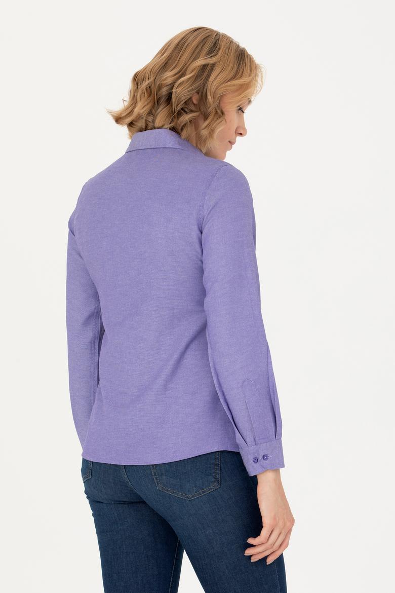 Kadın Mor Uzun Kollu Basic Gömlek - 50277630115