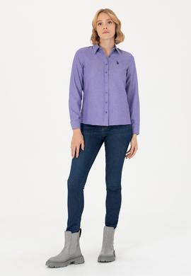 Kadın Mor Uzun Kollu Basic Gömlek - 50277630115