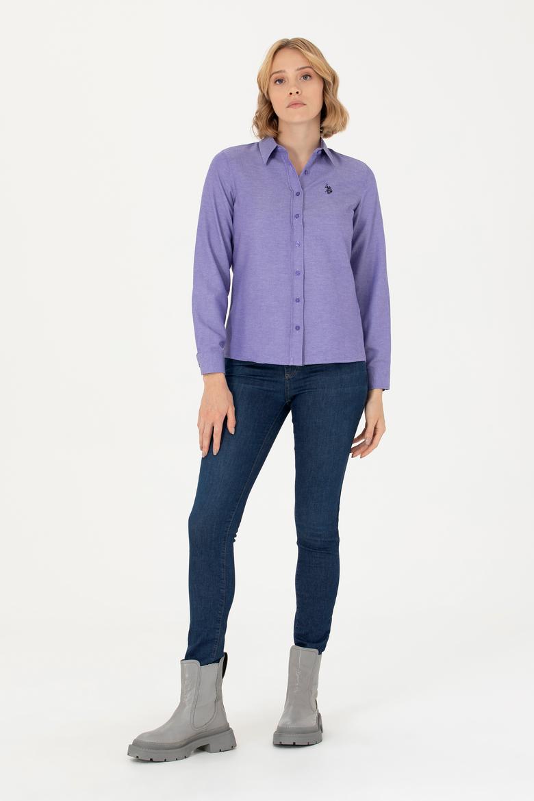 Kadın Mor Uzun Kollu Basic Gömlek - 50277630115