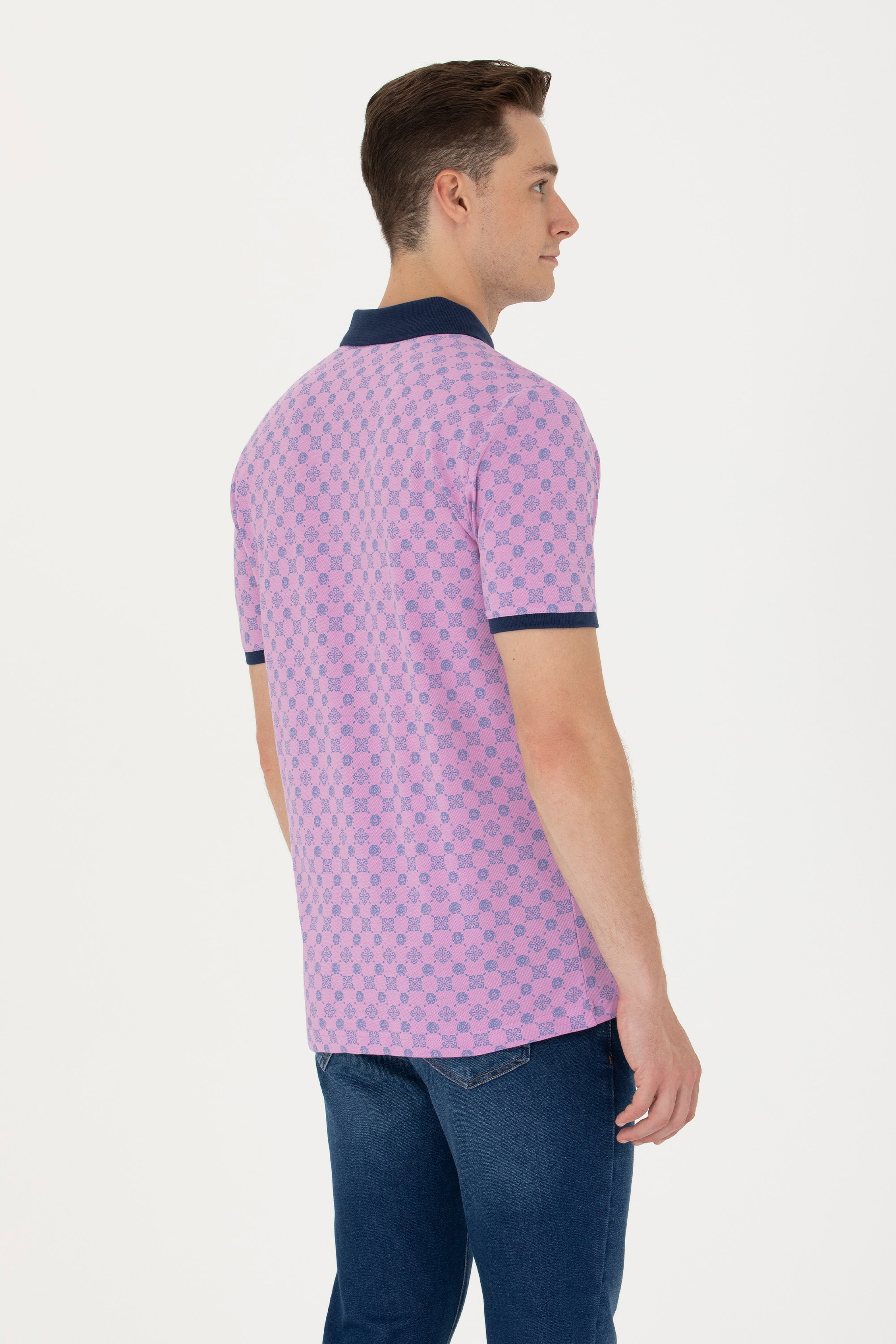 Erkek Pembe Polo Yaka Tişört - Image 5