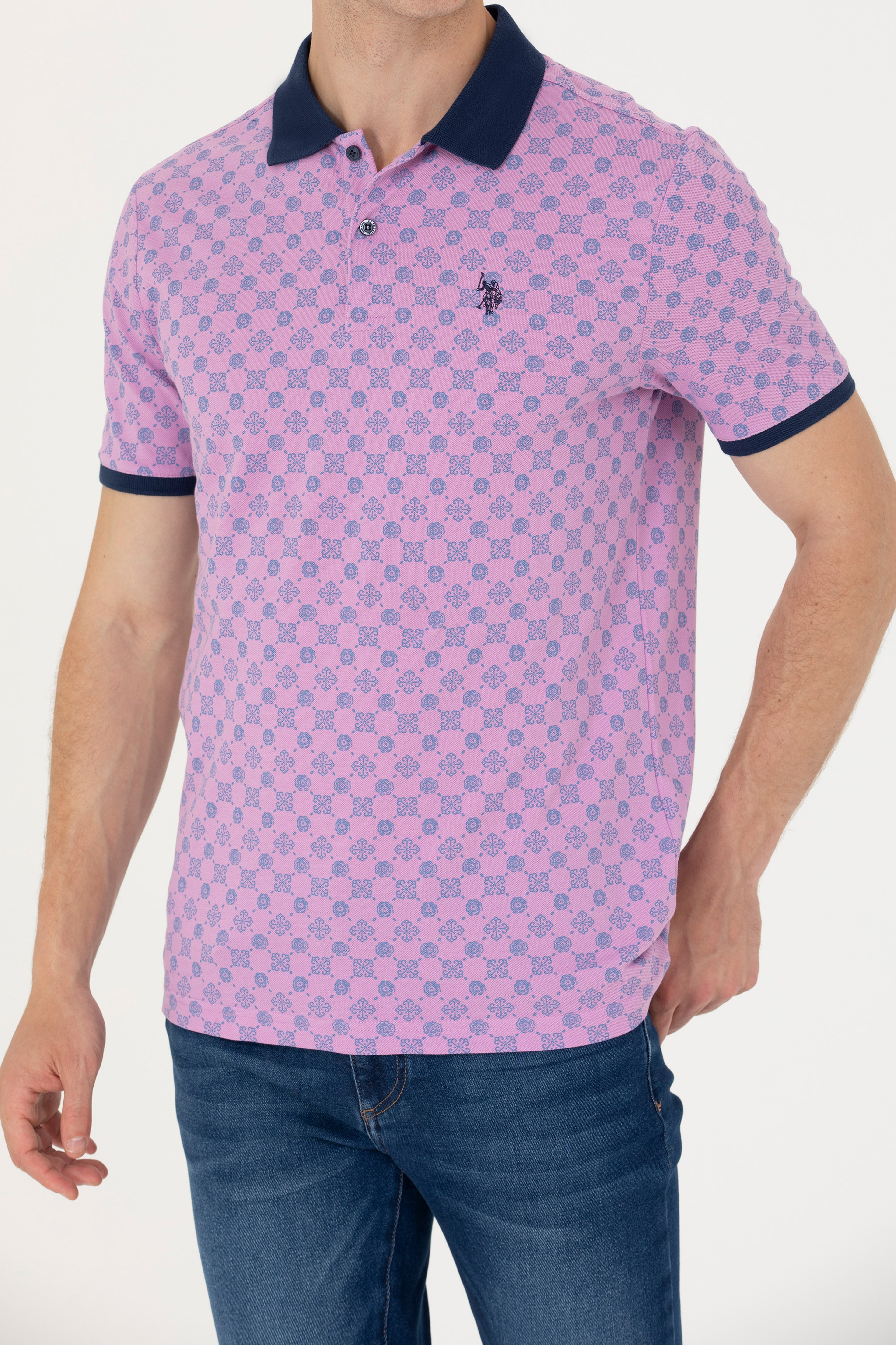 Erkek Pembe Polo Yaka Tişört - Image 6