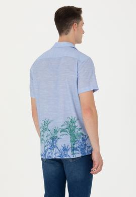 Erkek Apaş Yaka Mavi Kısa Kollu Gömlek - 50264093014