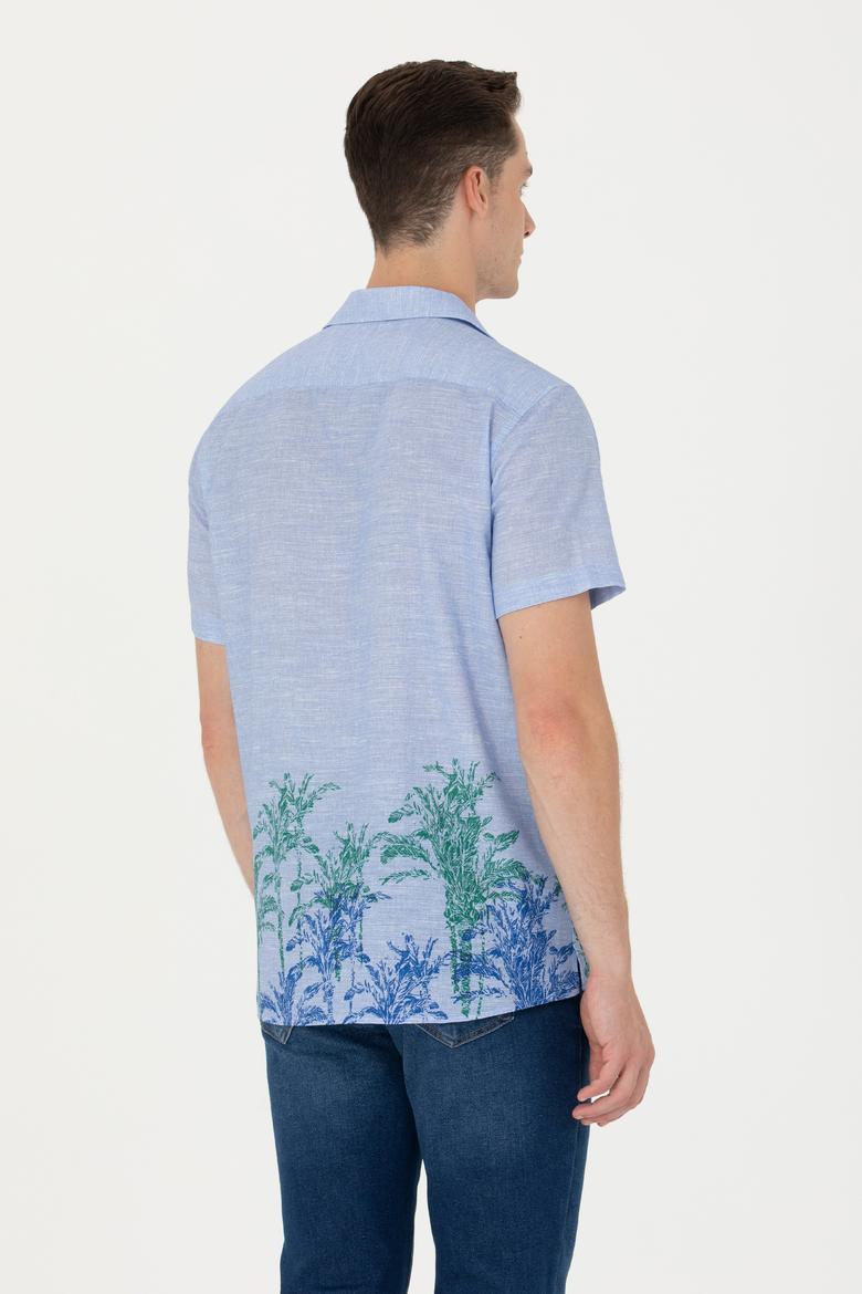 Erkek Apaş Yaka Mavi Kısa Kollu Gömlek - 50264093014