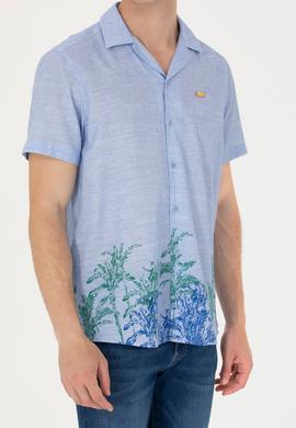 Erkek Apaş Yaka Mavi Kısa Kollu Gömlek - 50264093014