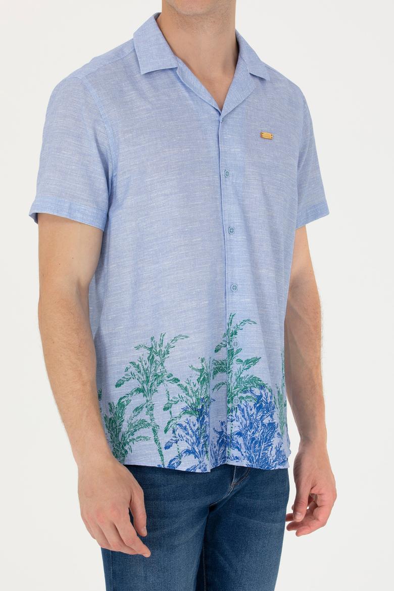 Erkek Apaş Yaka Mavi Kısa Kollu Gömlek - 50264093014