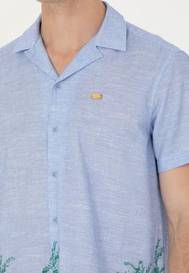 Erkek Apaş Yaka Mavi Kısa Kollu Gömlek - 50264093014