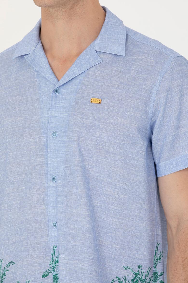 Erkek Apaş Yaka Mavi Kısa Kollu Gömlek - 50264093014