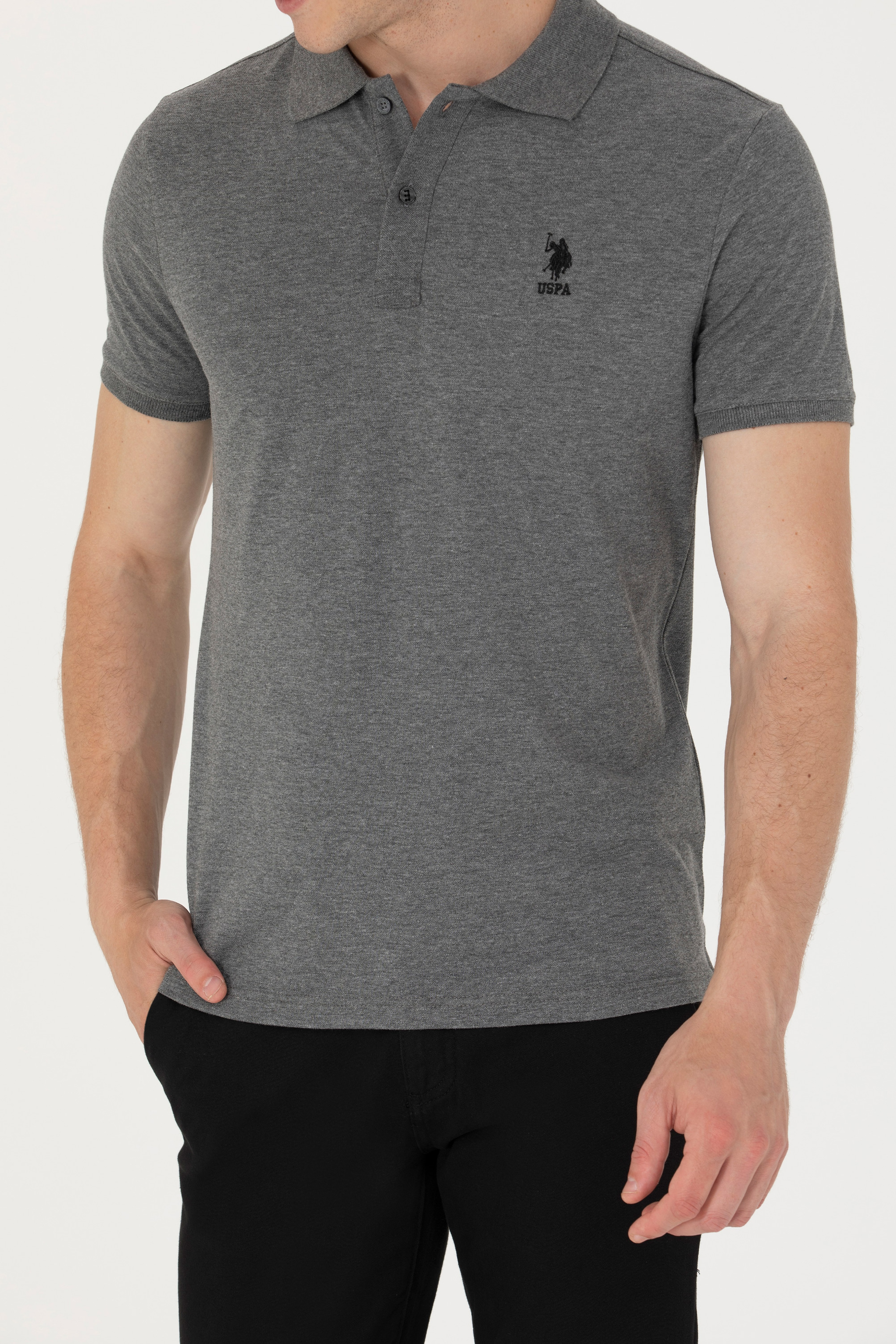 Erkek Antrasit Melanj Basic Polo Yaka Tişört - Image 6