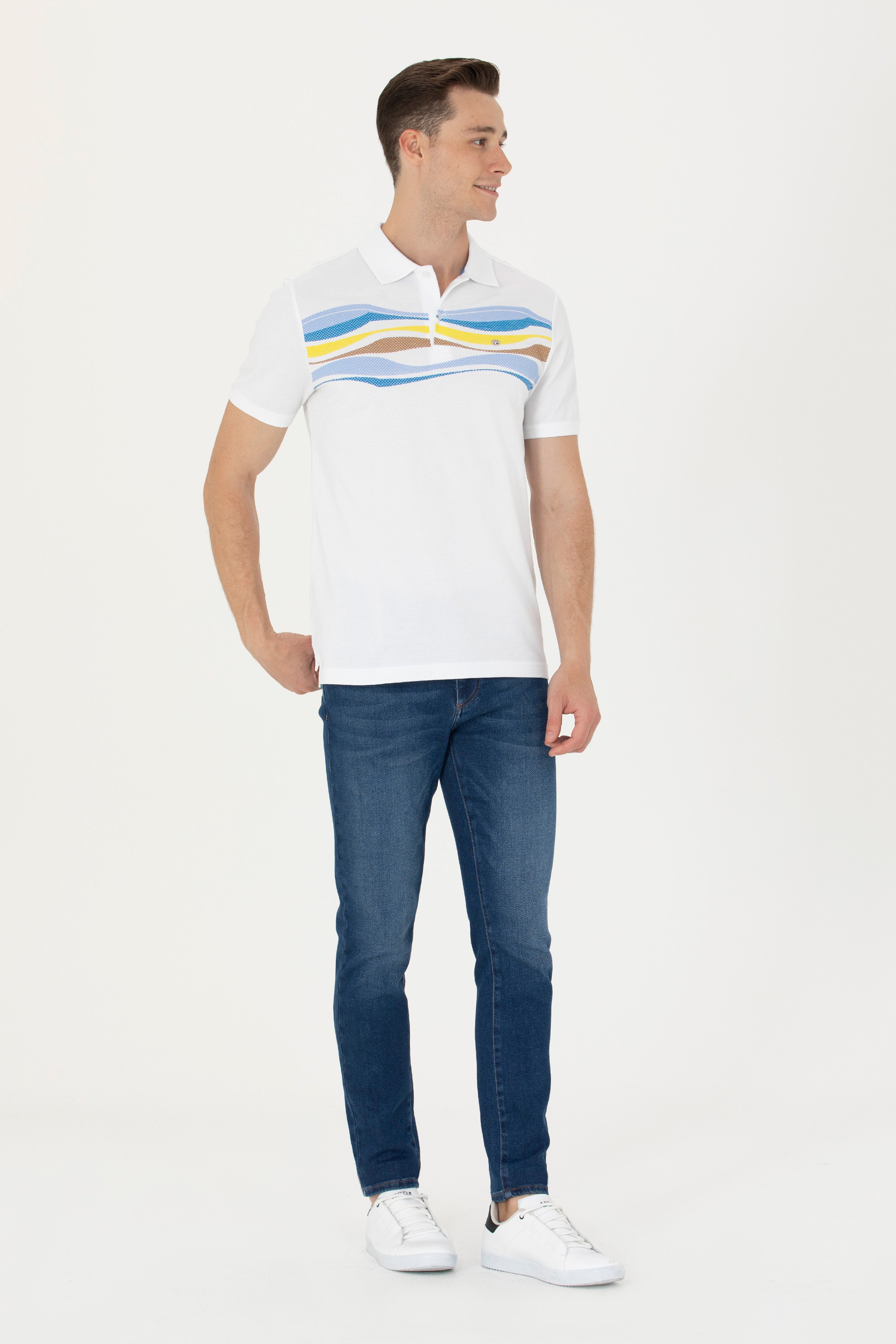 Erkek Saks Polo Yaka Tişört - Image 4