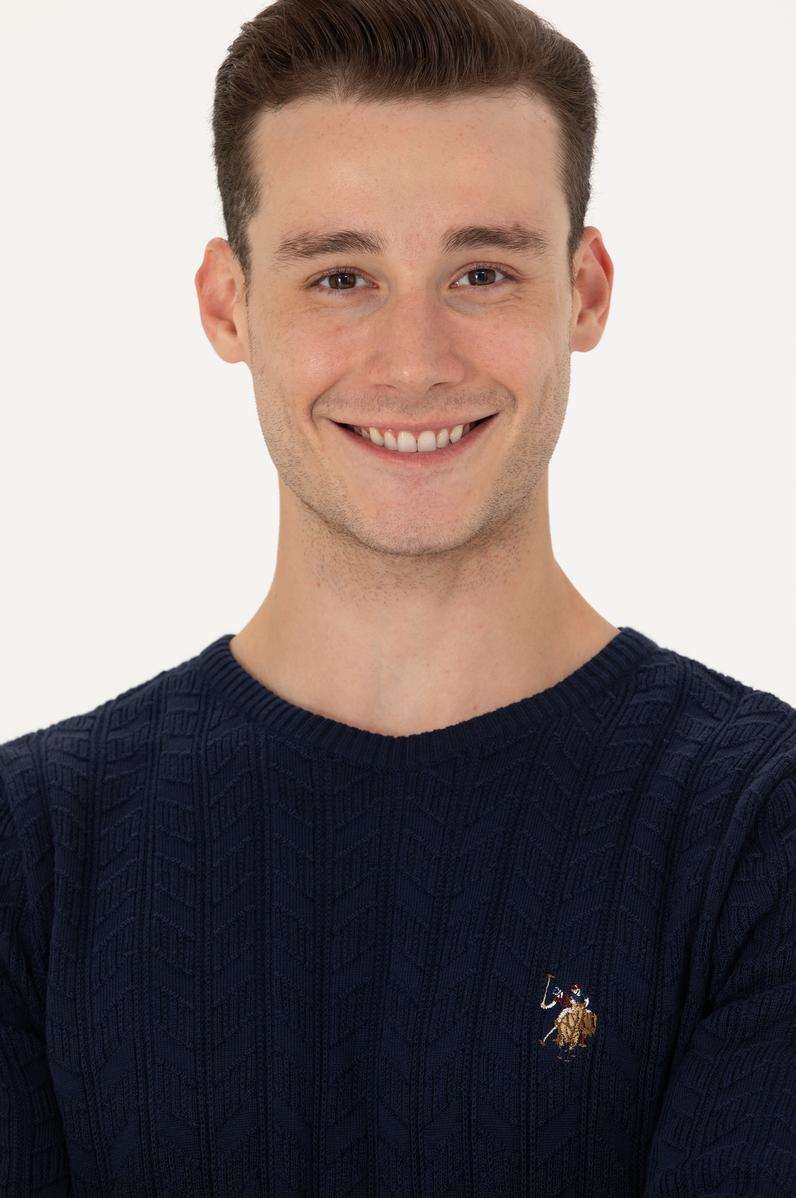 Erkek Lacivert Bisiklet Yaka Kazak