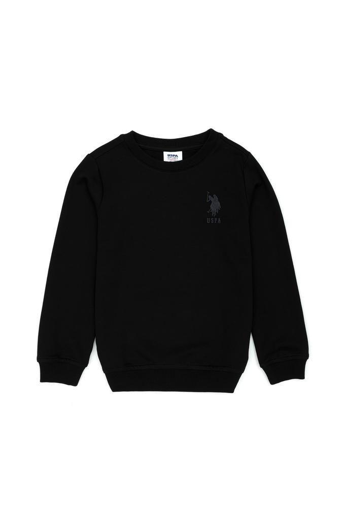 Çocuk Siyah Basic Bisiklet Yaka Sweatshirt