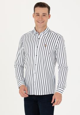 Erkek Lacivert Çizgili Beyaz Gömlek - 50277939007