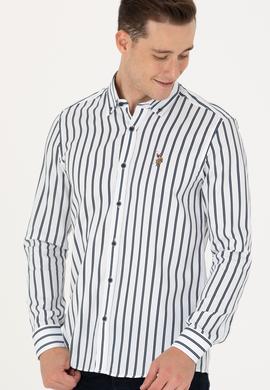 Erkek Lacivert Çizgili Beyaz Gömlek - 50277939007