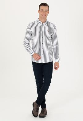 Erkek Lacivert Çizgili Beyaz Gömlek - 50277939007