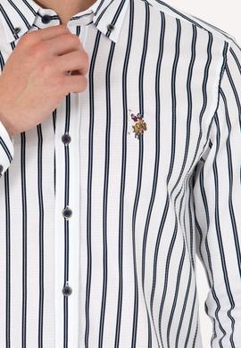 Erkek Lacivert Çizgili Beyaz Gömlek - 50277939007